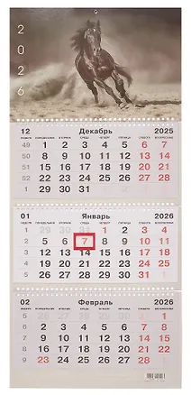 Календарь квартальный 2026г 305*680 "Вороная лошадь" настенный, трёхблочный, спираль 3108443