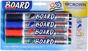 Маркеры для досок Crown, 4 цвета 1-2 мм
