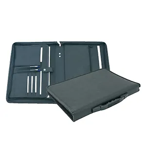 Папка деловая 270*370 кожзам, коричевая, люкс, ручка, карман на молнии, откидн.клапан с отд. под документы, ручки, визитки, Канцбург