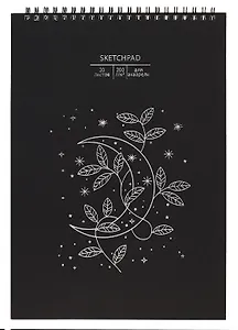 Скетчбук А4 20л "Магия" акварел. бумага, 200г/м2, черный дизайнерский картон, тиснение фольг. серебро, евроспираль