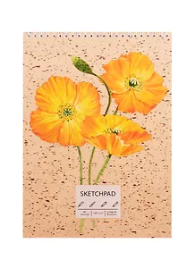 Скетчбук А4 40л "Желтые цветы", 120г/м2, обложка крафт картон, евроспираль