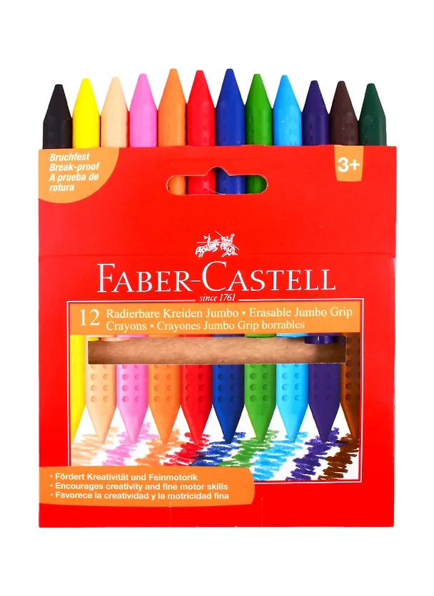 Мелки пластиковые 12цв "Grip Jumbo" трехгранные, утолщ., к/к, Faber-Castell 255820 — 2