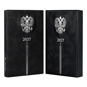 Ежедневник дат. 2027г. А5 176л "Тиволи" черный, кожзам, тв.переплет, тисн.фольгой, офсет, 3D-дизайн, справ.мат-лы, 2 ляссе, инд.уп