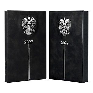 Ежедневник дат. 2027г. А5 176л "Тиволи" черный, кожзам, тв.переплет, тисн.фольгой, офсет, 3D-дизайн, справ.мат-лы, 2 ляссе, инд.уп 3174914