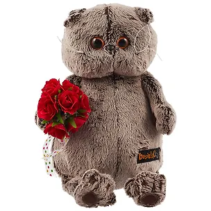 Мягкая игрушка Басик с букетом красных роз (25 см) (Ks25-080) 2632062