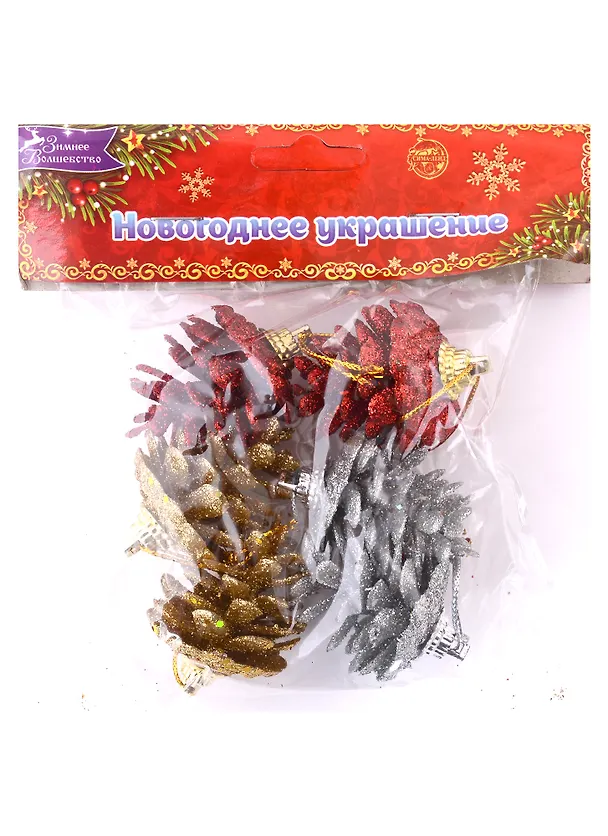 Набор елочных украшений Шишки (пластик) (6 шт) (3х5) 2946831 — 1
