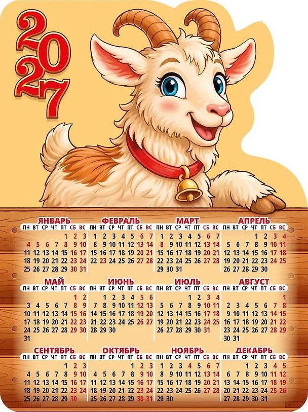 Календарь 2027г 110*147 "Год козы. Вид 1" на магните 3169756 — 1