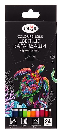 Карандаши цветные 24цв "Классические" черн. дерево, заточ., к/к, подвес, Гамма 3176560