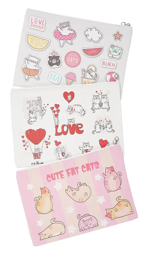 Папка для тетрадей А4 "Cute fat cats" молния сверху, PU, ассорти, Yoi 3039435 — 2