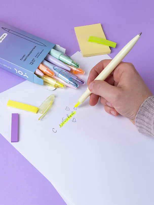 Ручки-текстовыделители 12шт шариковые синие "Pastel", ассорти, Yoi 3078487 — 17