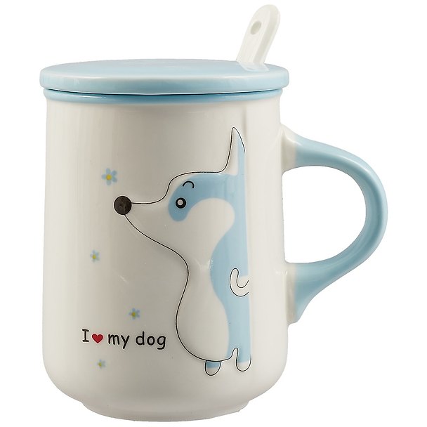 Кружка с крышкой и ложкой I love my dog (керамика) (350мл) (12-08070-CY207) 2727931 — 1