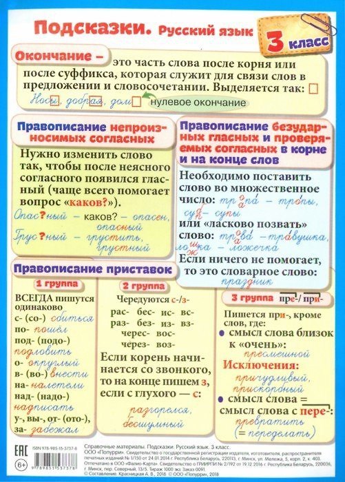 Книга Справочные материалы. Подсказки. Русский язык. 3 класс () — 1