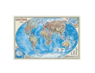 Книга Карта настенная двухсторонняя "Политическая карта Мира". Масштаб (1:55 000 000) ()