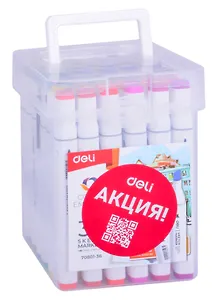 Набор перманентных маркеров для скетчинга Deli 36 цветов, двойной наконечник, пластиковая упаковка, Deli