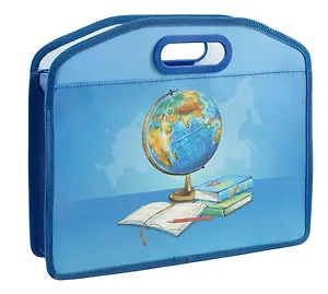 Папка для тетрадей А4 "ГЛОБУС" полипропилен, 37*30*11см, молния, вырубн.ручка в пласт.окантовке, дно с расширением