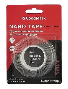 Лента клейкая 30мм*1,5м "Nano tape" двусторонняя, GoodMark