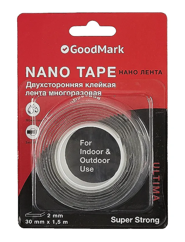 Лента клейкая 30мм*1,5м "Nano tape" двусторонняя, GoodMark 2981045 — 1