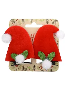 Заколки новогодние Колпаки Деда Мороза (2шт) (текстиль) (12-6142-HNY21)