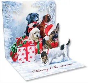 3D открытка Новогодние собаки (Cristmas Dogs) (квадрат) (1059)