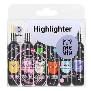 Текстовыделители 06цв "Meowspace", 1-5мм, неон, подвес, MESHU