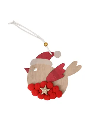 Новогоднее подвесное украшение Птичка в колпачке (дерево, ПВХ) (11х12) 3131328