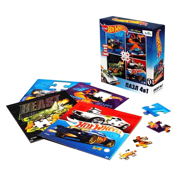 Пазл Команда скорость Hot Wheels. Набор. 4в1 9-16-25-36 элементов 05852 2820164 — 2