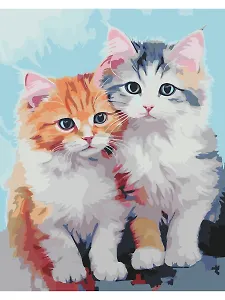 Картина по номерам 40х50 см. 30 цветов. На подрамнике. "Рыжий и серый котик"