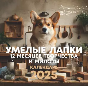 Календарь 2025г 300*300 "Умелые лапки. 12 месяцев творчества и милоты. Нейросеть рисует" настенный, на скрепке — 3051801 — 1