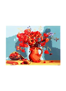 Набор д/творчества Рыжий кот Холст с красками 22х30см по номерам Маки в глиняном кувшине HS408