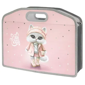 Папка для тетрадей А4 "Кошечка в пальто" полипропилен, 37*30*11 см, молния, дно с расширением