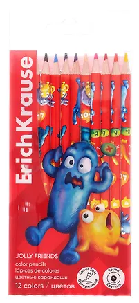Карандаши цветные 12цв "Jolly Friends" пласт.уп, подвес, ErichKrause 3111111