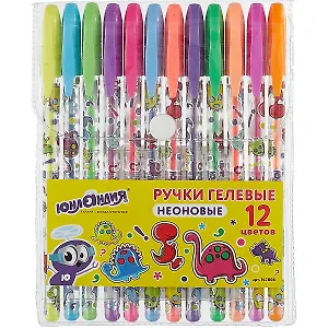 Ручки гелевые Юнландия, "Неон", 12 цветов 0,7 мм