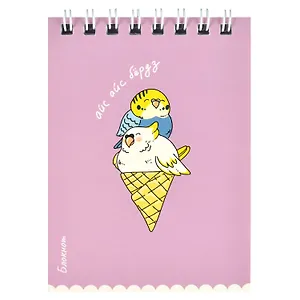 Блокнот А7 40л кл. "ПТИЧКИ" бел.офсет, полноцв.печать, гребень, УФ-лак сплошной