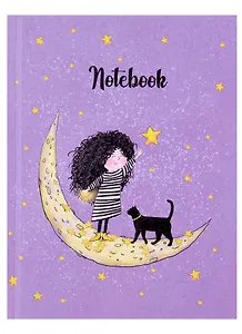 Записная книжка А6 48л лин. "ДЕВОЧКА НА ЛУНЕ" тв.переплёт, полноцв.печать, глянц.гологр.ламинация