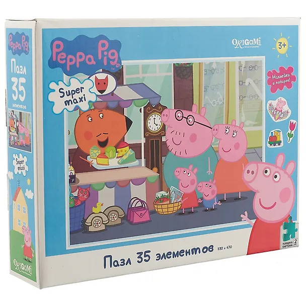 Пазл ORIGAMI 35эл 33*47см MAXI Свинка Пеппа. Прогулка по рынку + наклейки 04297 2704737 — 2