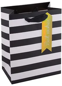 Пакет А5 18*23*10 "Black and white" нейтр., бум., блестки сыпучки, тег из "золотого" картона