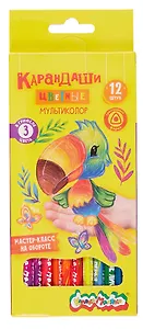 Карандаши цветные 12цв "МУЛЬТИКОЛОР" многоцв.грифель, дерев.трехгран.корпус, принт на корпусе, карт.уп., Каляка-Маляка