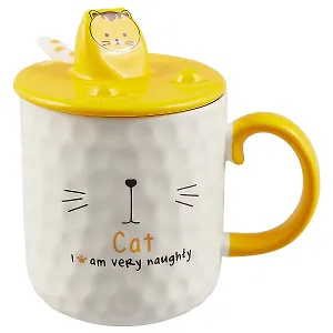 Кружка с крышкой-подставкой для телефона Кошачья мордочка (керамика) (350мл) (12-07057-SJ1272-