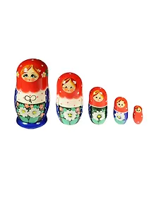 ГС Матрешка 5 кукол Сарафан синее платье красный платок (18 см) (335201)