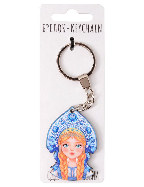 Брелок Девушка в кокошнике Гжель (4х6) (дерево) (Б103) 3181033 — 1