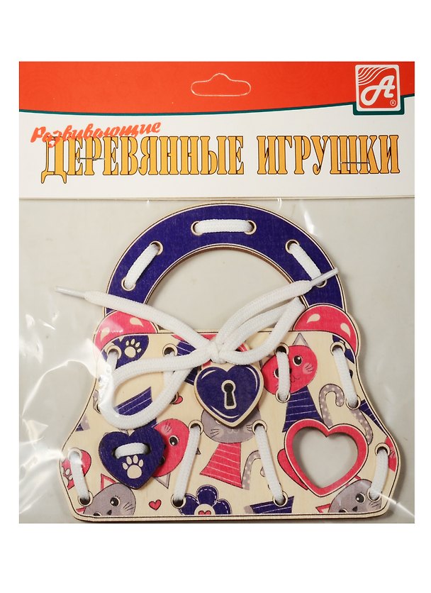 Шнуровка сумочка Кошечка и сердечки (Д497а) (сумочка+замочек+сердечко+шнурок) (3+) (упаковка) 2554994 — 1