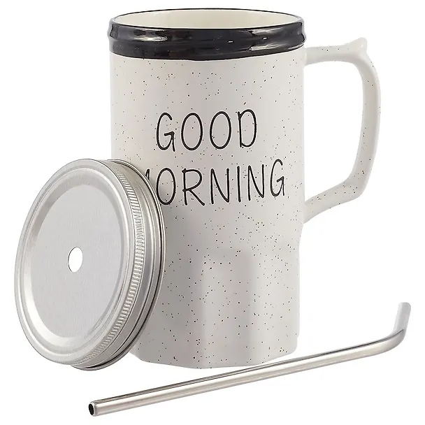Кружка с крышкой и трубочкой Good Morning (керамика) (400мл) 2619255 — 2