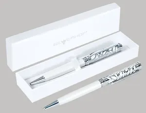 Ручка подарочная шариковая синяя "Graceful" белый корпус, лазерн.вырубка, карт.футляр, Silwerhof