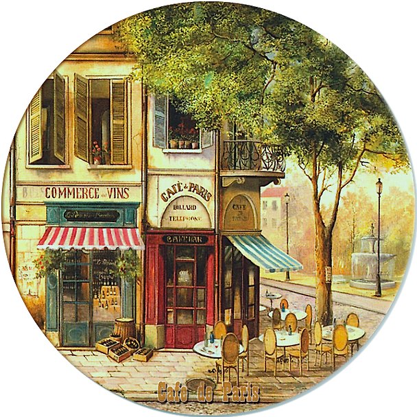Доска для нарезки Парижское кафе (RCB-01-Cafe) (стекло) (d19) (в подар.упаков.) GiftLand 2414977 — 1