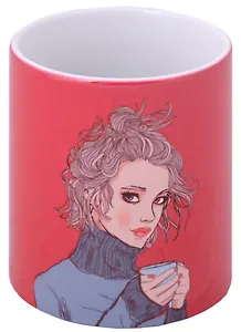 Кружка Девушка, Ася Лавринович (Счастье) (малиновый) (керамика) (330мл) (коробка)