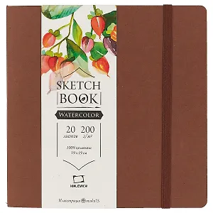 Скетчбук  для акварели «Waterfall Nature», коричневый, 20 листов, 19 х 19 см
