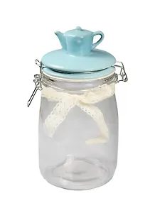 Баночка стекло с керамической крышкой Голубой чайник (1000 мл) (40620)