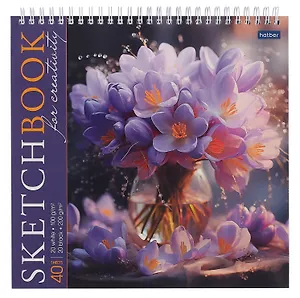 Скетчбук 240*240 40л "Грация букета" черн. внутр блок 200 г/м2, белый внутр блок 100 г/м2, тв.обложка, гребень