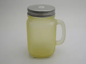 Сувенир, Кружка для напитков Матовая Желтая из стекла, с крышкой из луженой стали, 450мл, 6,5*6*13см