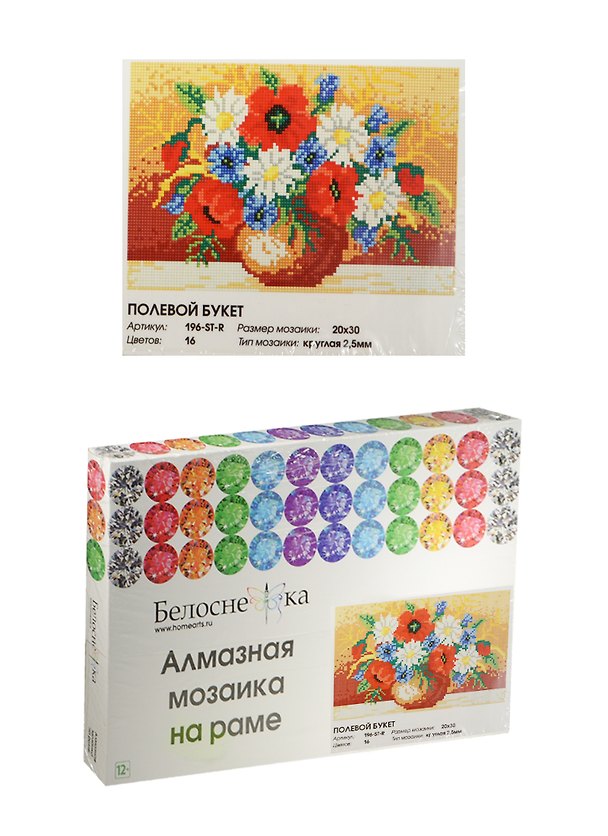 Алмазная мозаика на раме Полевой букет (196-ST-R) (20х30) (12+) (Белоснежка) (упаковка) 2498662 — 1